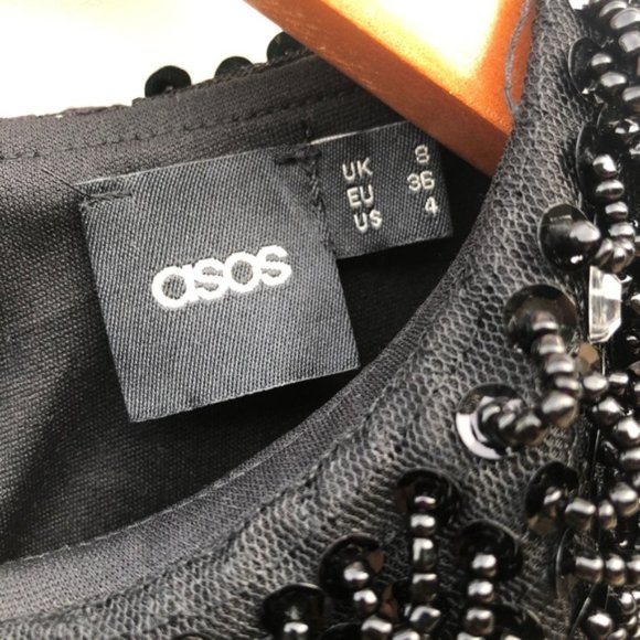 ASOS Black Lace Dress Beaded Collar Size 4 - Picture 6 of 8